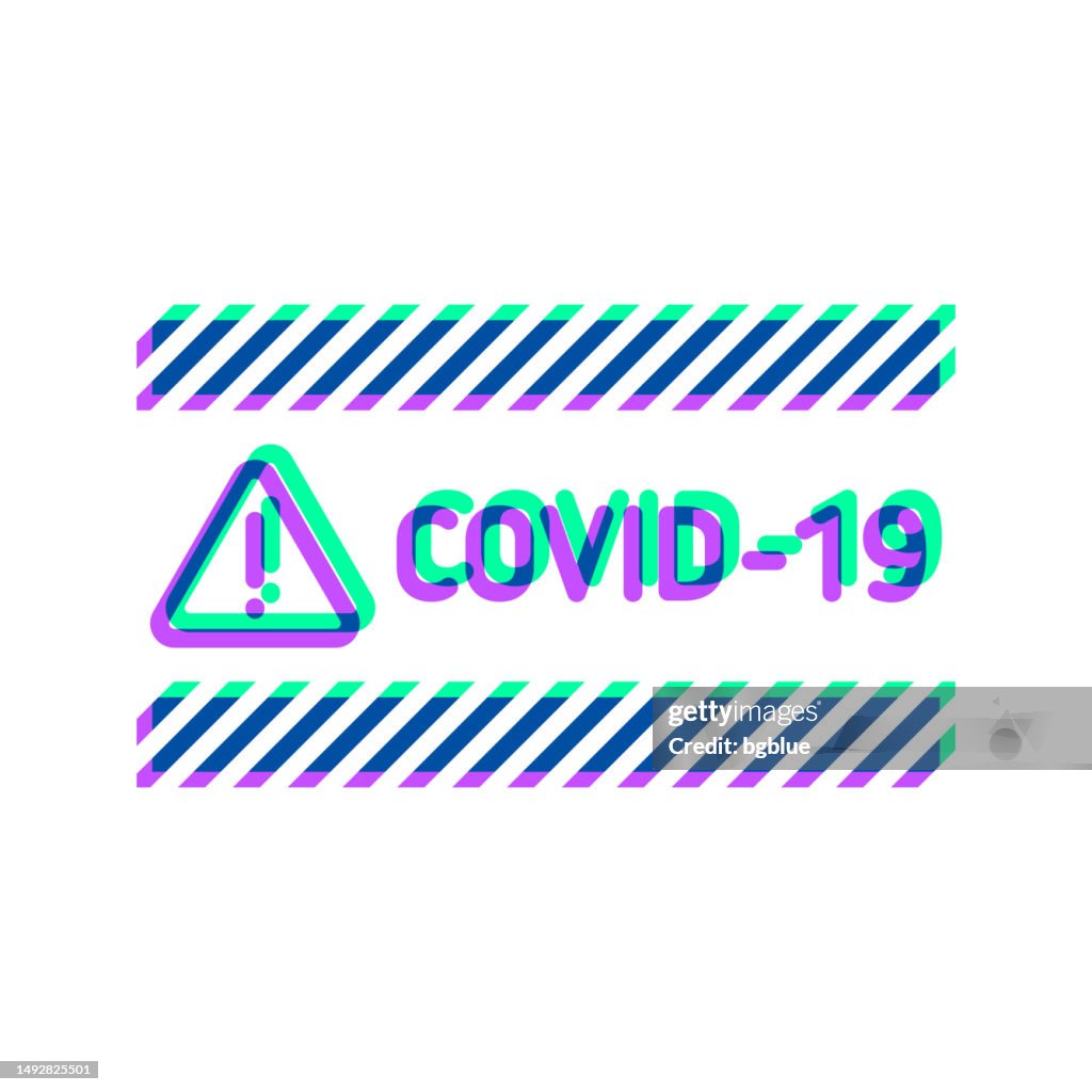 Coronavirus warning strip. Icon with two color overlay on white background