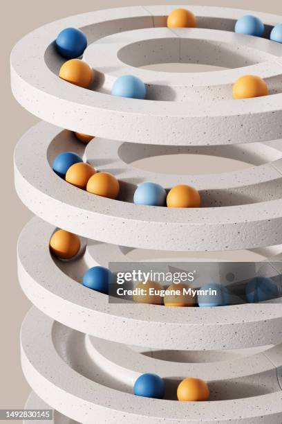3d image of rolling objects along a path. the concept of choice. - rolling stairs stock pictures, royalty-free photos & images
