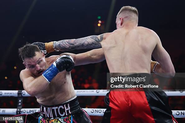Donnie Reeves Boxrec Jayde Mitchell exchanges punches with Max Reeves during their 78.5kg ...