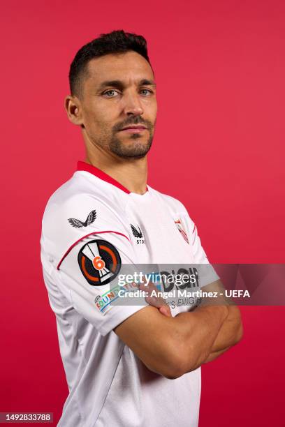 Jesus Navas of Sevilla FC poses for a portrait during the Sevilla FC UEFA Europa League Final Access Day on May 22, 2023 in Seville, Spain.