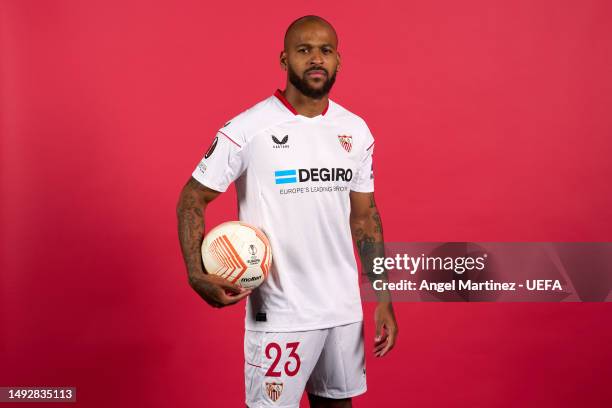 Marcao do Nascimento of Sevilla FC poses for a portrait during the Sevilla FC UEFA Europa League Final Access Day on May 22, 2023 in Seville, Spain.