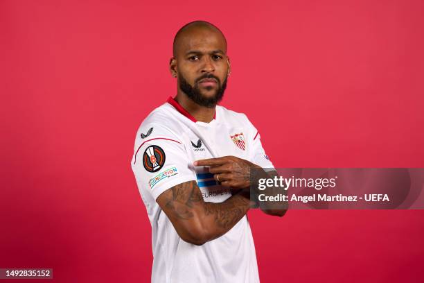 Marcao do Nascimento of Sevilla FC poses for a portrait during the Sevilla FC UEFA Europa League Final Access Day on May 22, 2023 in Seville, Spain.