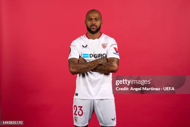 Marcao do Nascimento of Sevilla FC poses for a portrait during the Sevilla FC UEFA Europa League Final Access Day on May 22, 2023 in Seville, Spain.