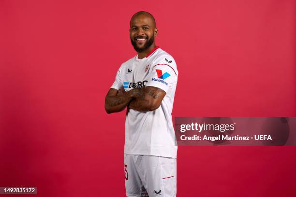 Marcao do Nascimento of Sevilla FC poses for a portrait during the Sevilla FC UEFA Europa League Final Access Day on May 22, 2023 in Seville, Spain.