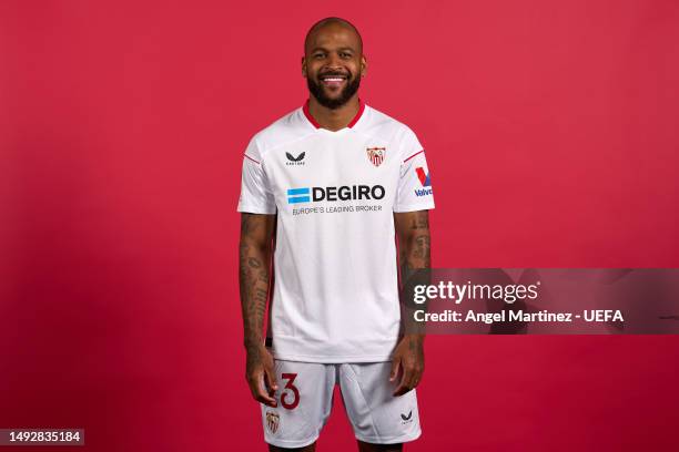 Marcao do Nascimento of Sevilla FC poses for a portrait during the Sevilla FC UEFA Europa League Final Access Day on May 22, 2023 in Seville, Spain.