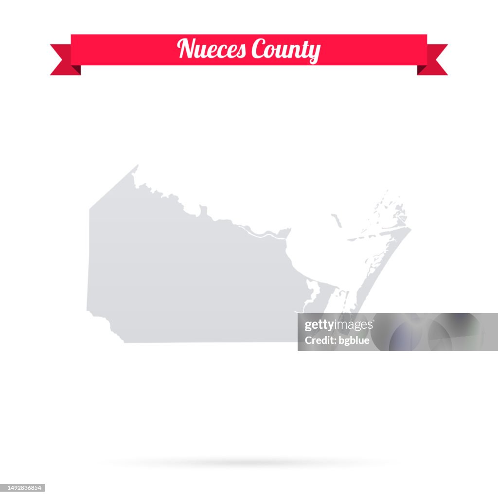 Nueces County, Texas. Map on white background with red banner