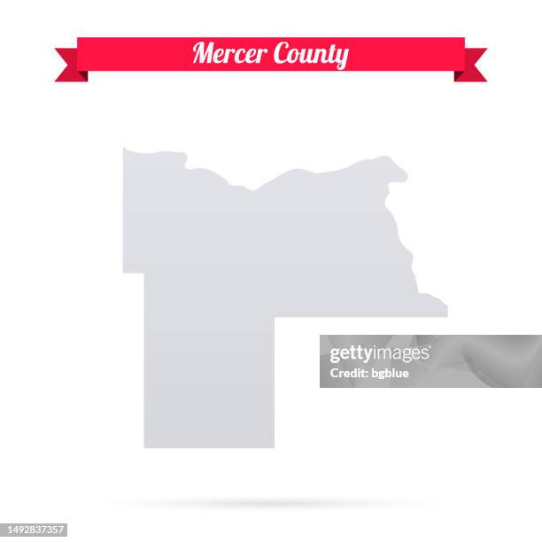 mercer county, north dakota. map on white background with red banner - stanton stock illustrations stock illustrations