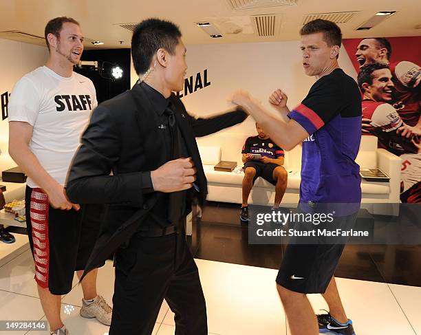 Wojciech Szczesny of Arsenal has a Kung Fu lesson from one of the team's security guards with in Beijing during their pre-season Asian Tour in China...