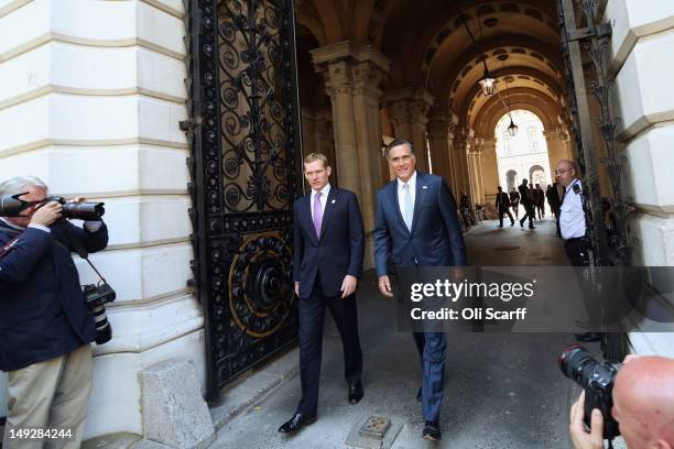 Mitt Romney , the Republican nominee for the USA presidential election, arrives in Downing Street to meet with British Prime Minister David Cameron...