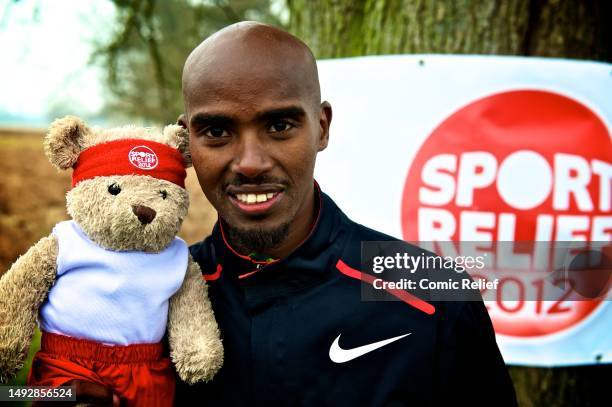 British long-distance runner, Mo Farah takes part in the Misery Bear sketch as part of the 2012 Sport Relief campaign. Taken in London on 31st...