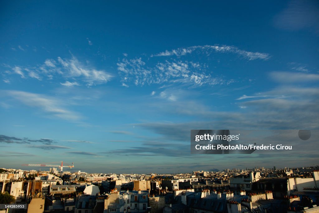 Blue sky over rooftops, Paris, France