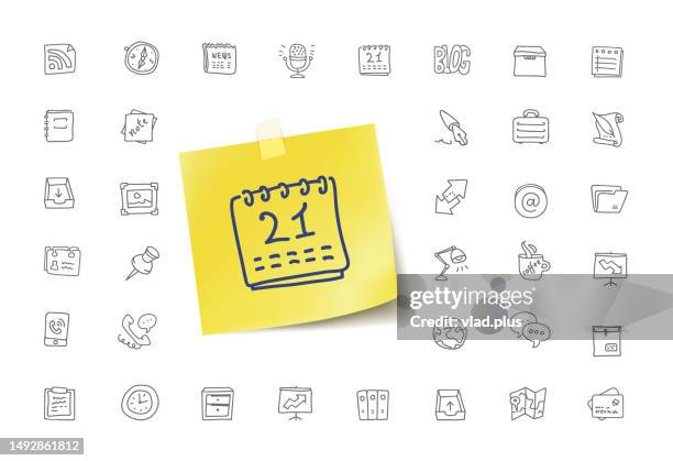 business metaphor doodle icons - rolodex stock illustrations