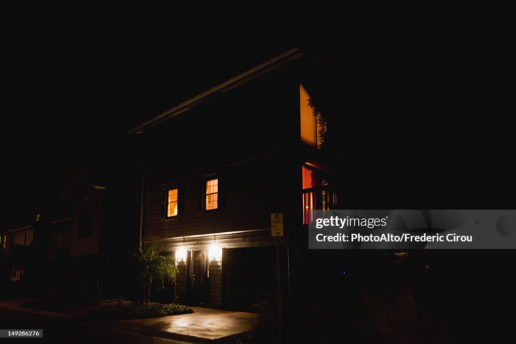 House illuminated at night