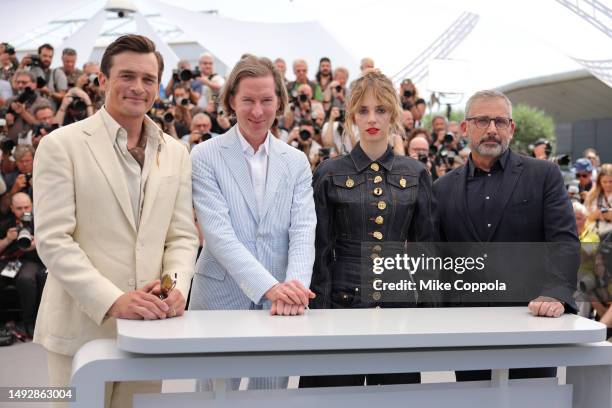 Rupert Friend, Wes Anderson, Maya Hawke and Steve Carell attend the "Asteroid City" photocall at the 76th annual Cannes film festival at Palais des...