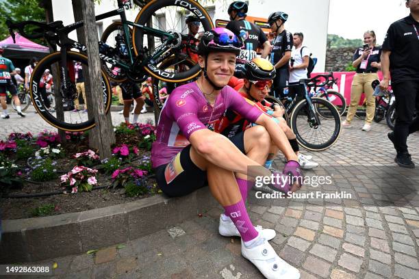 Jonathan Milan of Italy and Team Bahrain - Victorious - Purple Points Jersey prior to the 106th Giro d'Italia 2023, Stage 17 a 197km stage from...