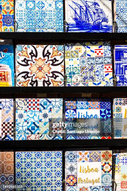 colorful souvenirs tiles - portugal tile stock pictures, royalty-free photos & images