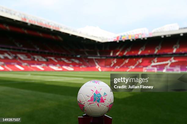 General view of the official match ball before the Men's Football first round Group A Match of the London 2012 Olympic Games between UAE and Uruguay,...