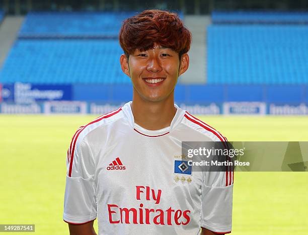 Heung Min Son poses during the team presentation of Hamburger SV at Imtech Arena on July 26, 2012 in Hamburg, Germany.