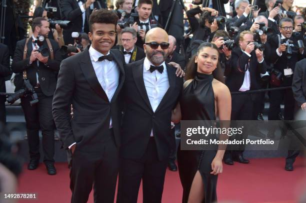 American actor Jeffrey Wright with children Elijah Wright and Juno Wright at the Cannes Film Festival 2023. Red carpet Asteroid City. Cannes , May...