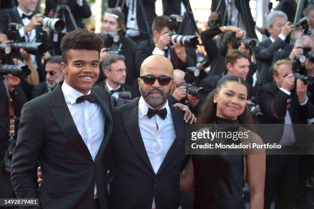 American actor Jeffrey Wright with children Elijah Wright and Juno Wright at the Cannes Film Festival 2023. Red carpet Asteroid City. Cannes , May...