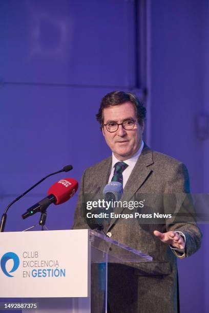 The President of the CEOE, Antonio Garamendi, speaks at the closing of the XXX Annual Forum of the Excellence in Management Club, at the Espacio...