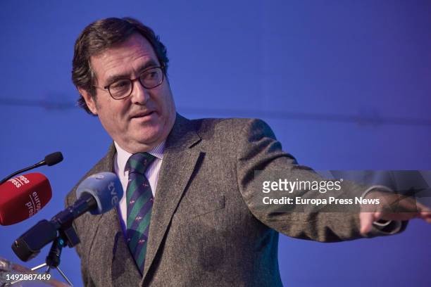 The President of the CEOE, Antonio Garamendi, speaks at the closing of the XXX Annual Forum of the Excellence in Management Club, at the Espacio...