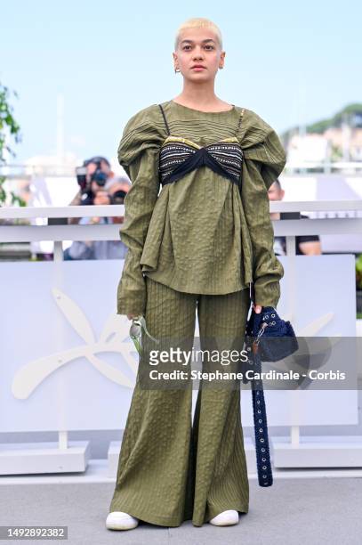 Sadaf Asgari attends the "Ayeh Haye Zamini " photocall at the 76th annual Cannes film festival at Palais des Festivals on May 24, 2023 in Cannes,...