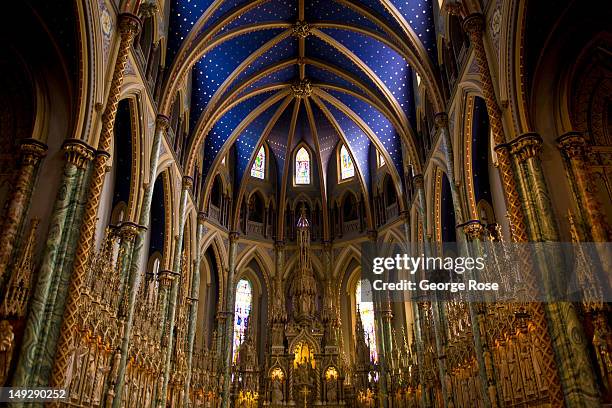 The ornate vaulted ceiling of the Notre-Dame Cathedral Basilica is viewed on June 30, 2012 in Ottawa, Canada. Ottawa, the captial of Canada, is the...