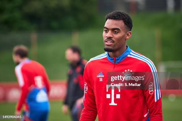Ryan Gravenberch of FC Bayern Muenchen during a training session at Saebener Strasse training ground on May 24, 2023 in Munich, Germany.
