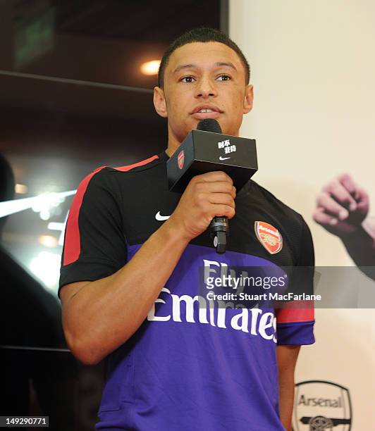 Alex Oxlade-Chamberlain of Arsenal attends a Nike event in Beijing during their pre-season Asian Tour in China on July 26 2012 in Beijing, China.