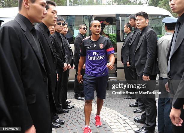 Theo Walcott of Arsenal arrives at a Nike event in Beijing during their pre-season Asian Tour in China on July 26 2012 in Beijing, China.