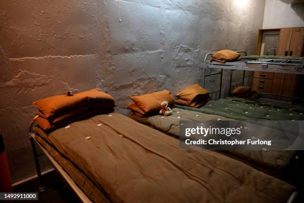 General view of sleeping quarters inside the former RAF Hack Green secret nuclear bunker on May 24, 2023 in Nantwich, England. Hack Green played a...