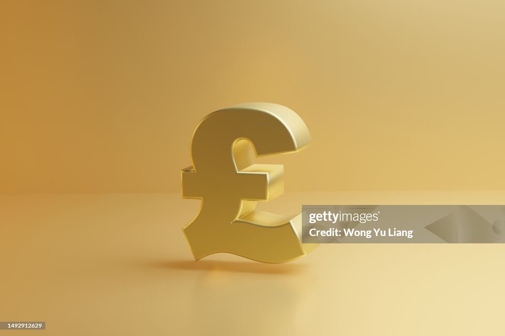 Pound Sterling currency symbol in gold tone,3D render