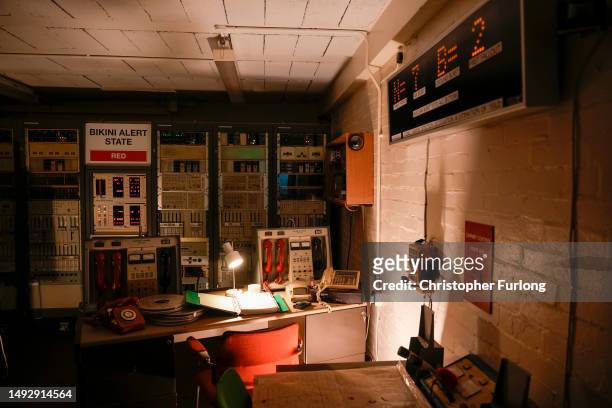 Communications room inside the former RAF Hack Green secret nuclear bunker on May 24, 2023 in Nantwich, England. Hack Green played a central role in...