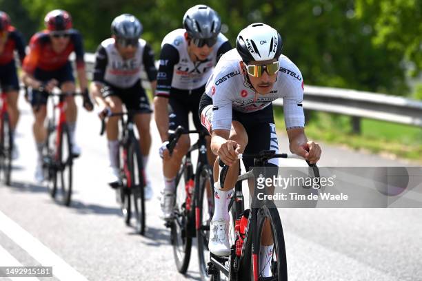 João Almeida of Portugal and UAE Team Emirates - White Best Young Rider Jersey competes during the the 106th Giro d'Italia 2023, Stage 17 a 197km...