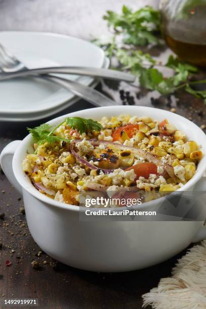 grilled corn salad - condiment stock pictures, royalty-free photos & images
