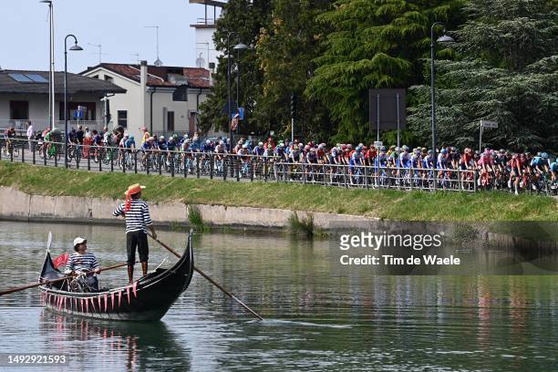 Detail of a gondola while in a peloton competes passing through Venice during the the 106th Giro d'Italia 2023, Stage 17 a 197km stage from Pergine...