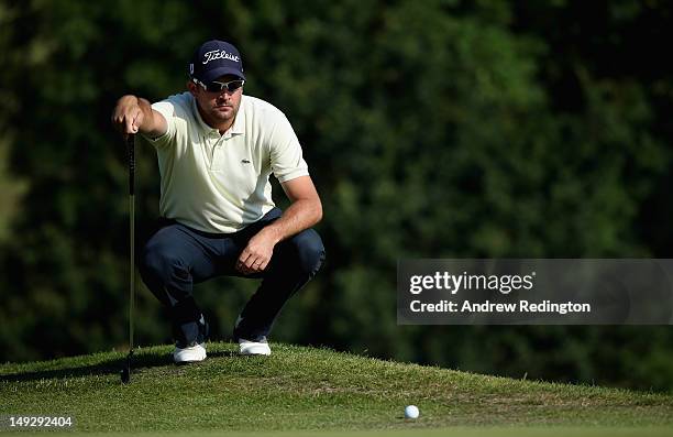 Francois Delamontagne of France in action during the first round of the English Challenge at Stoke by Nayland Golf, Hotel and Spa on July 26, 2012 in...