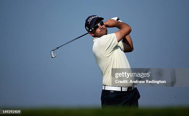 Francois Delamontagne of France in action during the first round of the English Challenge at Stoke by Nayland Golf, Hotel and Spa on July 26, 2012 in...