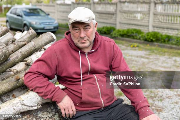 portrait of a mature man in the countryside. - pension ukraine stock pictures, royalty-free photos & images