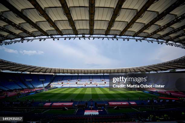 General view inside the stadium prior to the Coppa Italia Final between ACF Fiorentina and FC Internazionale at Stadio Olimpico on May 24, 2023 in...