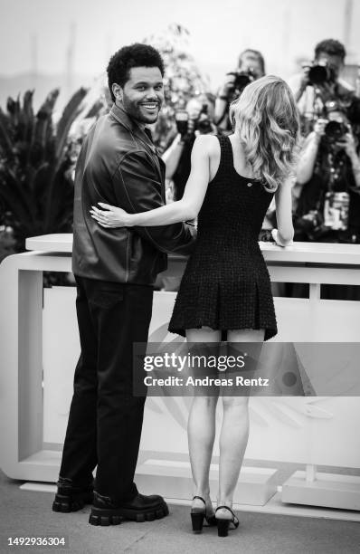 Abel 'The Weeknd' Tesfaye and Lily-Rose Depp attend "The Idol" photocall at the 76th annual Cannes film festival at Palais des Festivals on May 23,...