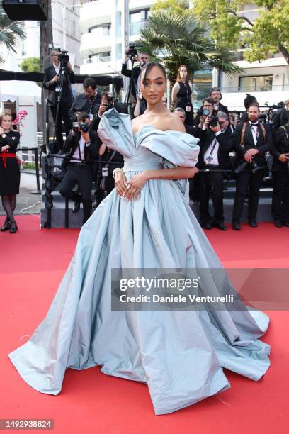 Jourdan Dunn attends the "La Passion De Dodin Bouffant" red carpet during the 76th annual Cannes film festival at Palais des Festivals on May 24,...