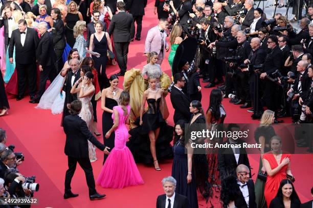 Frida Aasen and Sofia Resing attend the "La Passion De Dodin Bouffant" red carpet during the 76th annual Cannes film festival at Palais des Festivals...