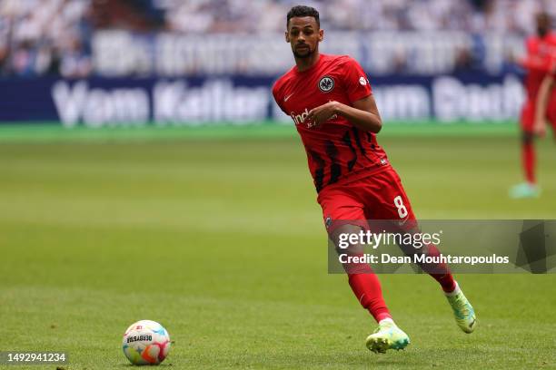 Djibril Sow of Eintracht Frankfurt in action during the Bundesliga match between FC Schalke 04 and Eintracht Frankfurt at Veltins-Arena on May 20,...