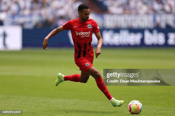 Djibril Sow of Eintracht Frankfurt in action during the Bundesliga match between FC Schalke 04 and Eintracht Frankfurt at Veltins-Arena on May 20,...