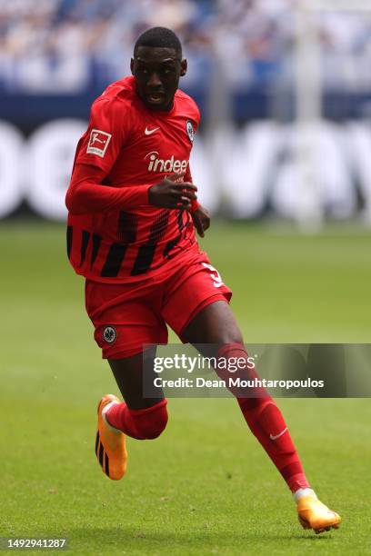 Randal Kolo Muani of Eintracht Frankfurt in action during the Bundesliga match between FC Schalke 04 and Eintracht Frankfurt at Veltins-Arena on May...