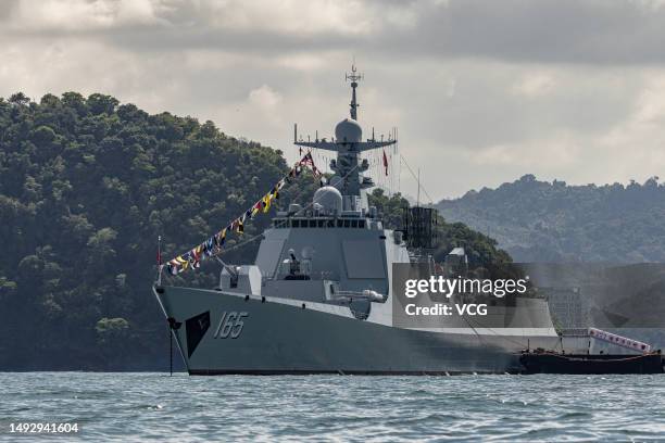 China's guided-missile destroyer Zhanjiang attends the Langkawi International Maritime and Aerospace Exhibition 2023 on May 24, 2023 in Langkawi,...