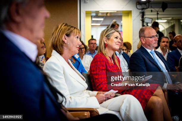 Queen Maxima of The Netherlands visits Aventus MBO school to attend a class about three debt relief methods supported by SchuldenlabNL on May 24,...