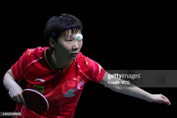 Wang Manyu of China serves in the Women's Singles second round match against Hana Matelova of the Czech Republic on day 4 of World Table Tennis...